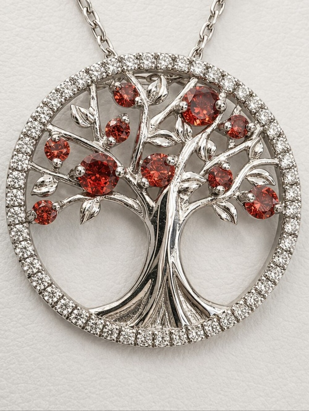 Argento Sterling Silver Tree of Life Pendant Necklace w/ Red Gemstones Sz 17.75"